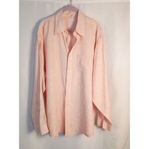 Brooks Brothers Irish Linen Polo Shirt XL Peach 100% Linen Dress Shirt